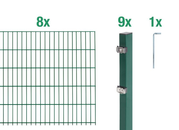 Alberts Doppelstabmattenzaun als 20 teilig Zaun-Komplettset Typ 6/5/6, Höhe: 80 cm, L: 18 m, grün, 646400