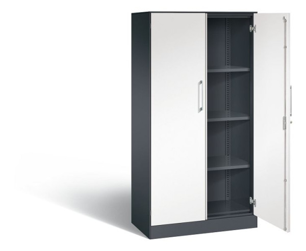 C+P Flügeltürenschrank Asisto, H1635xB800xT435mm, Farbe: Schwarzgrau / Verkehrsweiß, Bügelgriff, 4 OH, 141013-000 S10117