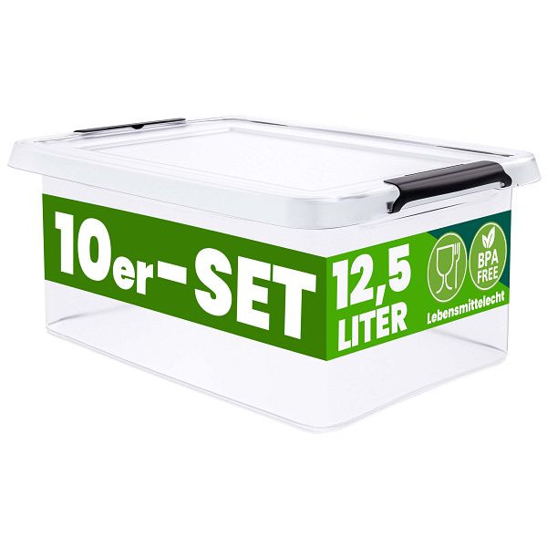 DEUBA Aufbewahrungsbox, VE: 10er-Set 39x29x17cm 12,5L transparent stapelbar, 997680