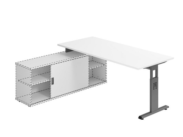 Hammerbacher Anbauschreibtisch T-Fuß 180x80cm Weiß/Graphit, VOSE19/W/G