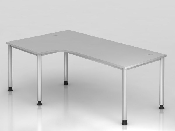 Hammerbacher Winkeltisch 4 Fuß rund 200x120cm 90° Grau/Silber, Winkelform 90°, links oder rechts montierbar, VHS82/5/S