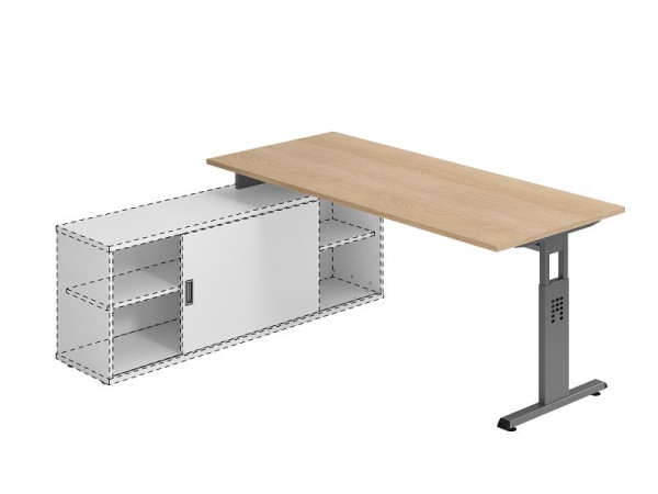 Hammerbacher Anbauschreibtisch T-Fuß 180x80cm Eiche/Graphit, VOSE19/E/G