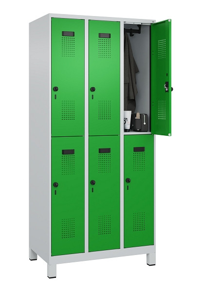C+P Doppelstöckiger Spind Evolo PLUS, mit Füßen, 6 Fächer, 1950x900x500mm, 7035, Frontfarbe RAL 6037 Reingrün, Drehriegel, 049310-30 S10011
