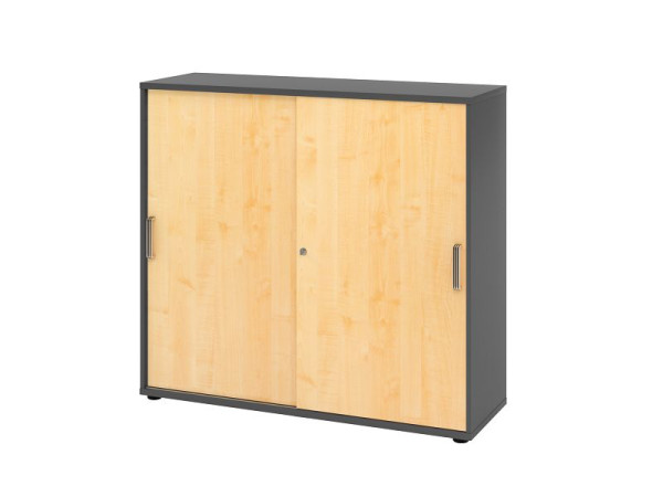 Hammerbacher Schiebetürschrank 1753S SG, 3 OH, Korpus: Graphit/Front: Ahorn, 120 x 40 x 110 cm (BxTxH), 2 Schiebetüren, Streifengriff SG, V1753S/G/3/SG