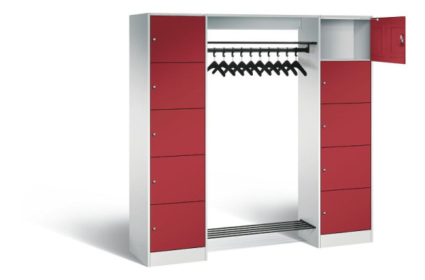 C+P Offene Garderobe Serie 8070, H1950xB1870xT480mm, Farbe: Lichtgrau / Rubinrot, 82710-00 S10003