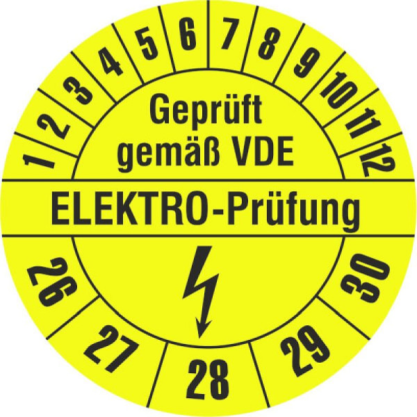Stein HGS Prüfplaketten o. Jahresfarbe (5 Jahre), Geprüft nach VDE EL, Papier, Ø 20 mm, sign, 31.c7052-26