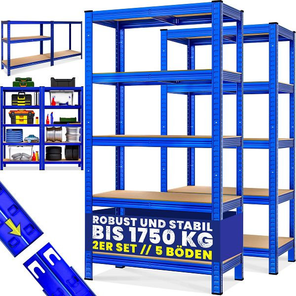 monzana Schwerlastregal 2er-Set Blau 180x90x40cm pulverbeschichtet je 875kg, 109719