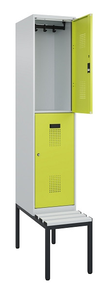 C+P Doppelstock-Spind Evolo PLUS, Bank, 2 Fächer, 2120x400x815mm, 7035/0024, Zylinderschloss, Sitzfläche Kunststoff, Sitzbank, 0493507-12 S10123