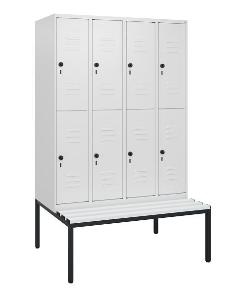 C+P Doppelstöckiger Spind Classic PLUS, 4 Abteile, 1950x1200x815mm, 9016/9016, Drehriegel, mit untergebauter Sitzbank, 0803505-40 S10074