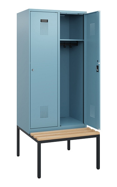 C+P Spind Evolo PLUS, 2 Abteile, 1950x800x815mm, 0010/0010, Zylinderschloss, Sitzfläche Buche-Hartholz, Sitzbank, 0490505-22 S10048