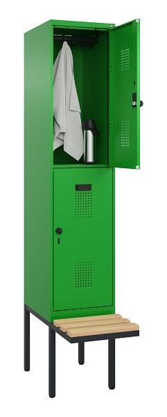 C+P Doppelstock-Spind Evolo PLUS, Bank, 2 Fächer, 2120x400x815mm, 6037/6037, Drehriegel, Sitzfläche Buche-Hartholz, 0493407-12 S10026