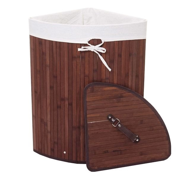 Mendler Eckwäschekorb HWC-C21, Laundry Wäschebox Wäschesammler Wäschebehälter, Bambus 61x48x35cm 50l, braun, 61140