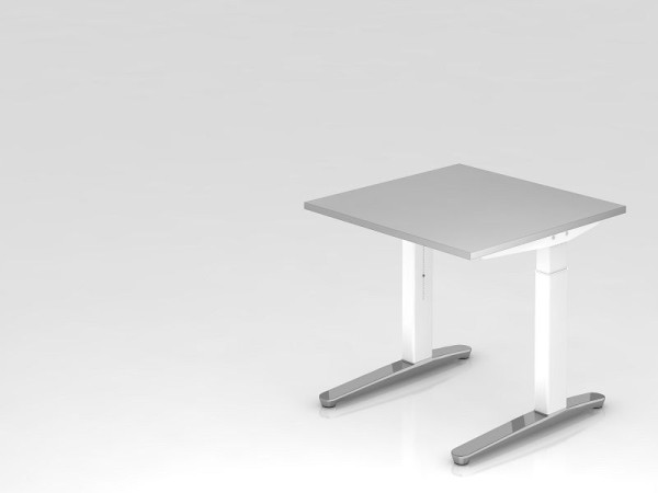 Hammerbacher Schreibtisch C-Fuß 80x80cm Grau/Weiß, poliert, Rechteckform, VXB08/5/WC
