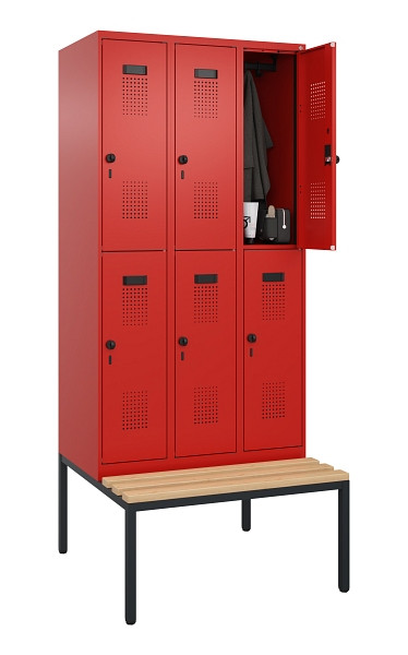 C+P Doppelstock-Spind Evolo PLUS, Bank, 6 Fächer, 2120x900x815mm, 3020/3020, Drehriegel, Sitzfläche Buche-Hartholz, Sitzbank, 0493507-30 S10025