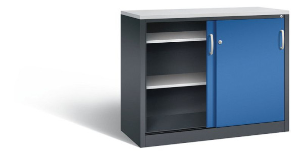 C+P Sideboard mit Schiebetüren Acurado, H1000xB1200xT500mm, Farbe: Schwarzgrau / Enzianblau, Bügelgriff, 2056-00 S10131