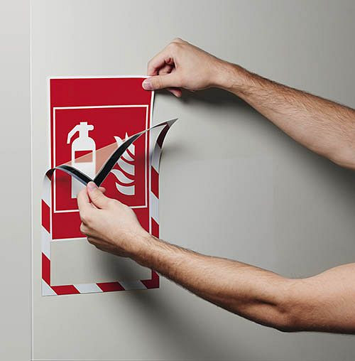 Bedrunka+Hirth Magnetrahmen Security A4, Beutel à 5 Stück, rot/weiß, 4945-132
