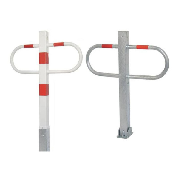 Stein HGS Durchgangs- und Parkplatzsperre, umlegbar, Profilzylinderschloss, mit Sicherungskarte, zum Aufdübeln mit Bodenplatte, verzinkt und weiß mit roten Leuchtstreifen, 471uz-470.58b
