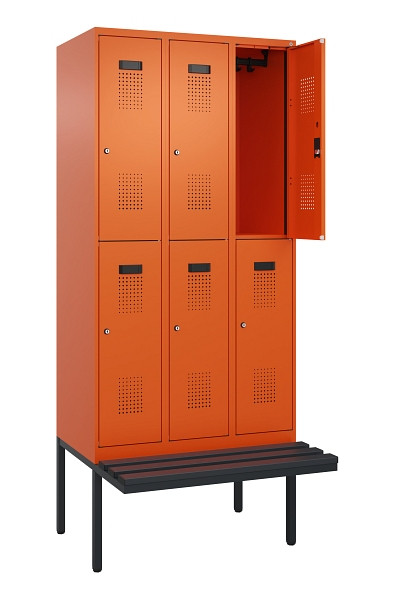 C+P Doppelstock-Spind Evolo PLUS, Bank, 6 Fächer, 2120x900x815mm, 2004/2004, Zylinderschloss, Sitzfläche Kunststoff, 0493407-30 S10137