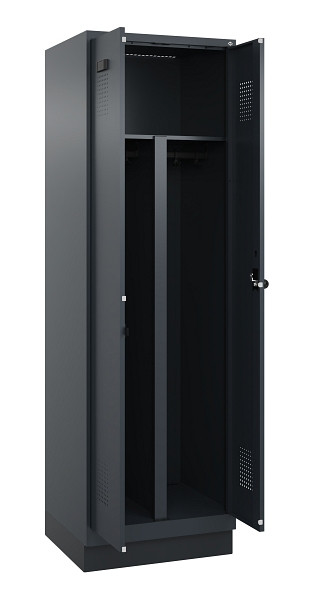 C+P PSA Schwarz-Weiß-Spind Evolo PLUS, mit Sockel, 2 Abteile, 1950x600x500mm, 7016, RAL 7016 Anthrazitgrau, Drehriegel, 049022-20P S10016