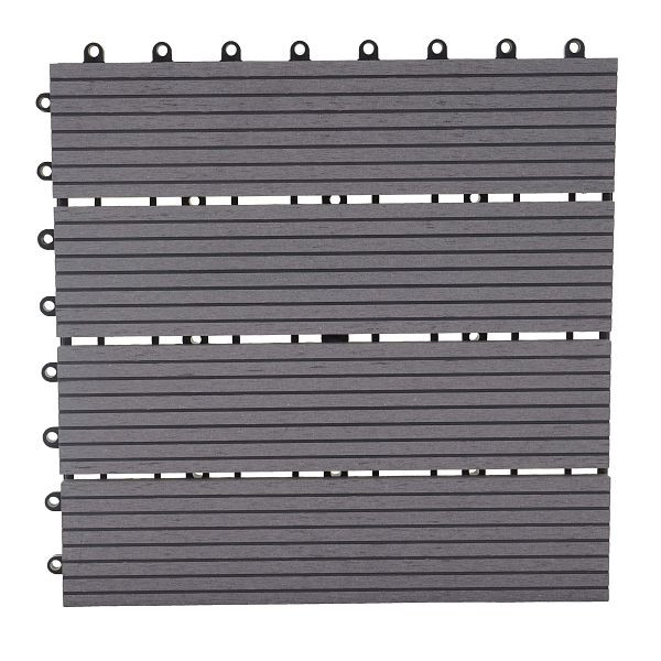 Mendler WPC Bodenfliese Rhone, Holzoptik Balkon/Terrasse, 11x je 30x30cm = 1qm, Premium, grau linear, 57946