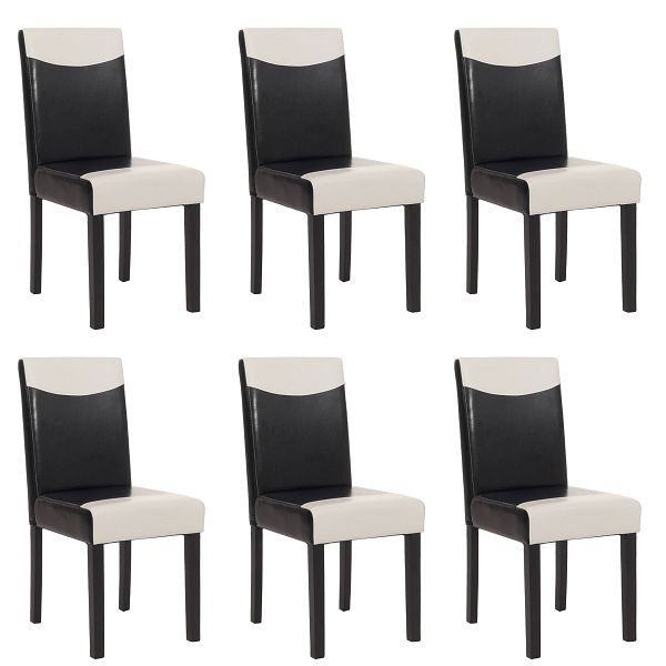 Mendler 6er-Set Esszimmerstuhl Stuhl Küchenstuhl Littau, Kunstleder, schwarz-weiß, dunkle Beine, 9792+24490