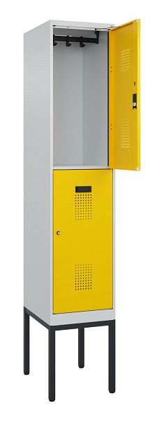 C+P Doppelstock-Spind Evolo PLUS, Gestell, 2 Fächer, 2120x400x500mm, 7035/1023, Zylinderschloss, 0493307-12 S10028