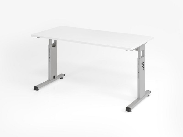 Hammerbacher Schreibtisch OS614, 140 x 67 cm, Platte: Weiß, 25 mm dick, 2 mm ABS-Kante, Rechteckform, Silber, VOS614/W/S