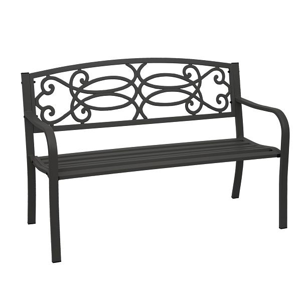 Mendler Gartenbank HWC-F44, Bank Parkbank Sitzbank, 2-Sitzer pulverbeschichteter Stahl, schwarz, 69698