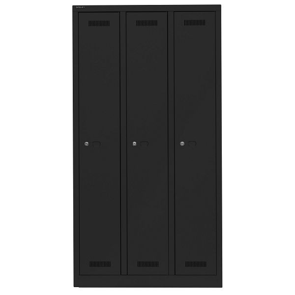 Bisley Garderobenschrank Monobloc™, 3 Abteile je 1 Fach, 133 schwarz antibakteriell, ML09T1133