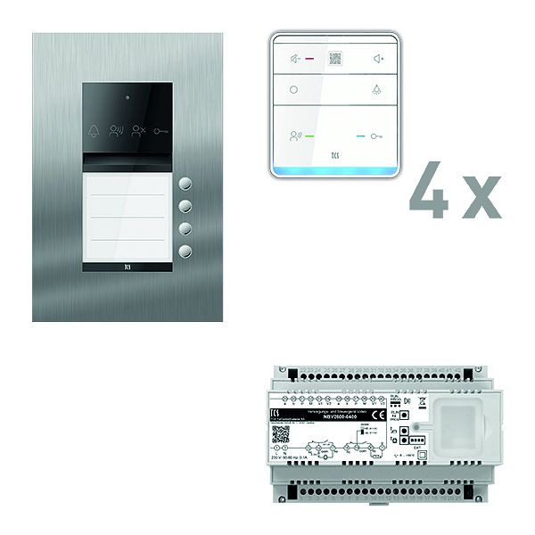 TCS Türkontrollsystem audio: pack PRO 4WE Außenstation ASU 4T UP 4x Freisprecher ISW6010 Steuergerät, PAUF041/005