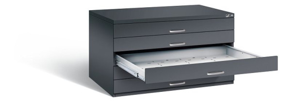 C+P Flachablageschrank Serie 7100_7200, H760xB1350xT960mm, Farbe: Schwarzgrau, Bügelgriff, 7201-100 S10129