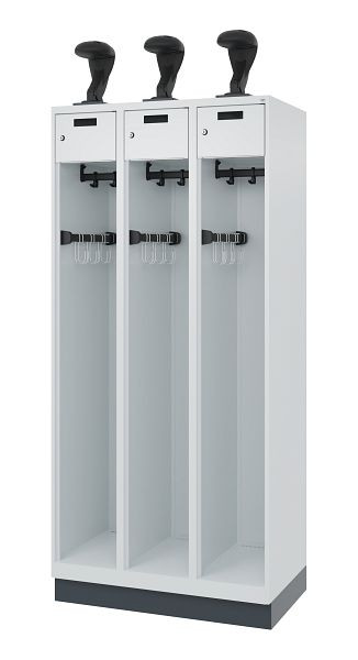 C+P Feuerwehrspind Evolo, Modell PRAKTUS, 3 Abteile, H1850xB900xT500 mm, Lichtgrau, Sockel, 0492015-30 S10009