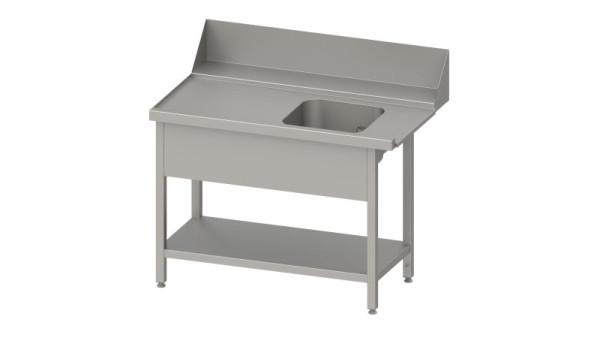Stalgast Edelstahl Zulauftisch, Korbführung mit Gefälle, Grundboden, 1 Becken, 900x750x880mm, Anbauseite links, Aufkantung, Beckenblende, VZL09714LA