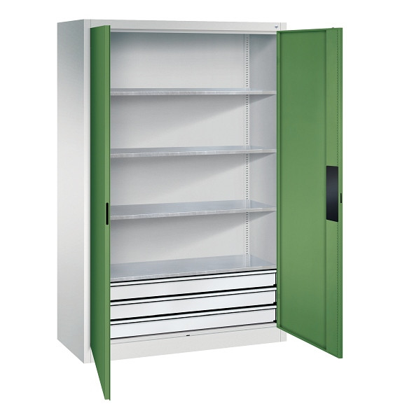 C+P Werkzeugschrank Acurado, H1950xB1200xT500mm, 7035/6011, 3 Einlegeböden, Traglast 110 kg, 8931-523 S10171