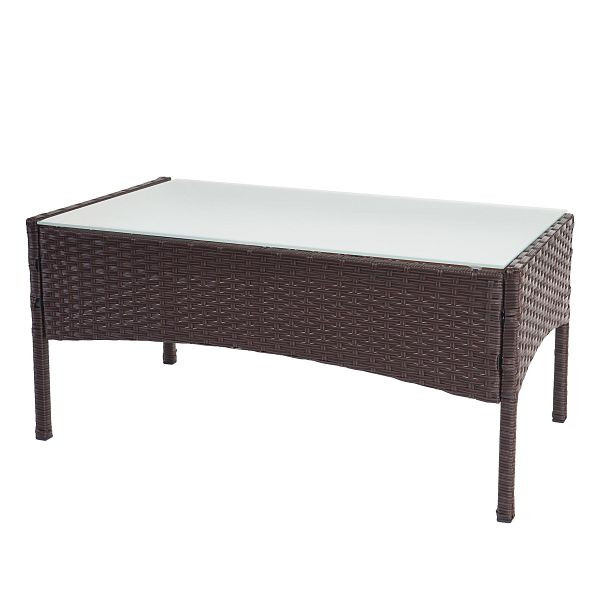 Mendler Poly-Rattan Gartentisch Halden, Beistelltisch Tisch mit Glasplatte, braun-meliert, 52040