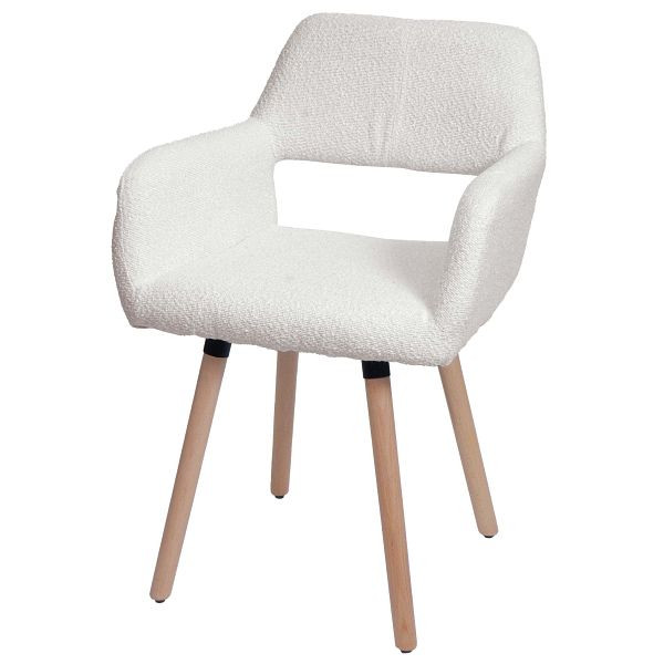 Mendler Esszimmerstuhl HWC-A50 II, Stuhl Küchenstuhl Polsterstuhl, Holz Stoff/Textil Bouclé (450g/m²) FSC®, creme, 108873
