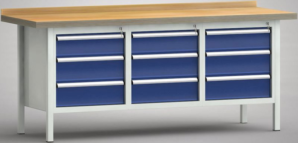 KLW Profi-Werkbank - 2000 x 700 x 905 mm L x T x H (ERGO-Version), links, rechts & mittig 150EA/2x175EA, WP247E-2000M45-E7022