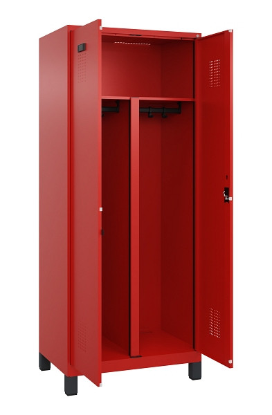 C+P PSA Schwarz-Weiß-Spind Evolo PLUS, mit Füßen, 2 Abteile, 1950x800x500mm, 30, Frontfarbe RAL 3020 Verkehrsrot, Zylinderschloss, 049012-22P S10052