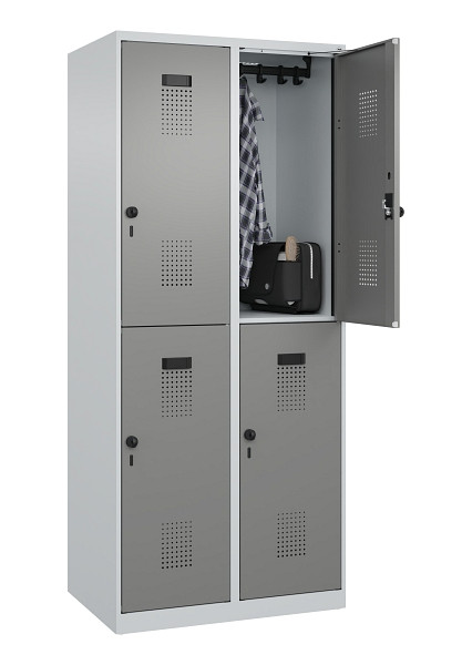 C+P Doppelstöckiger Spind Evolo PLUS, 4 Fächer, 1850x800x500mm, 7035/0004, Drehriegel, 049300-22 S10014