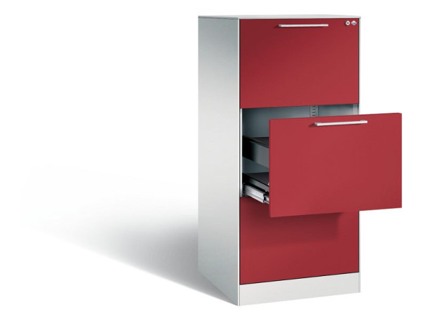 C+P Hängeregistraturschrank Asisto, H1310xB562xT600mm, Farbe: Lichtgrau / Rubinrot, Bügelgriff, 146224-301 S10087