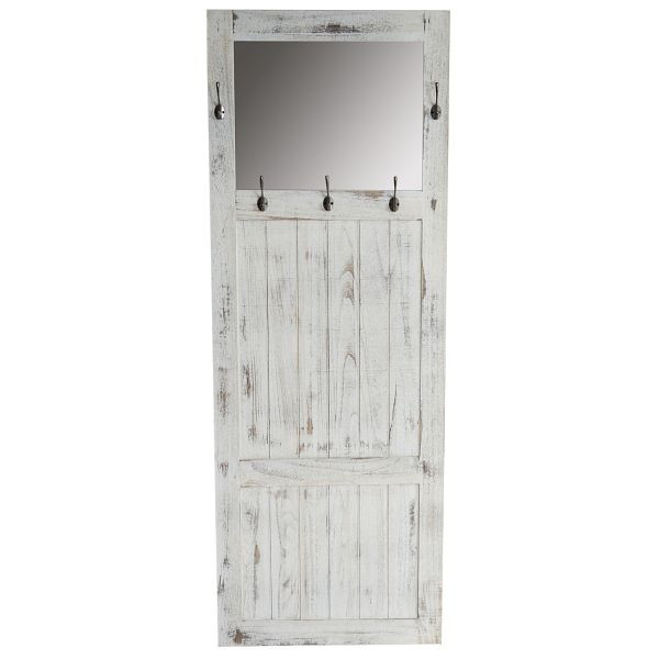 Mendler Garderobe Wandgarderobe mit Spiegel Wandhaken 180x65x7cm, Shabby-Look, Vintage, weiß, 33359