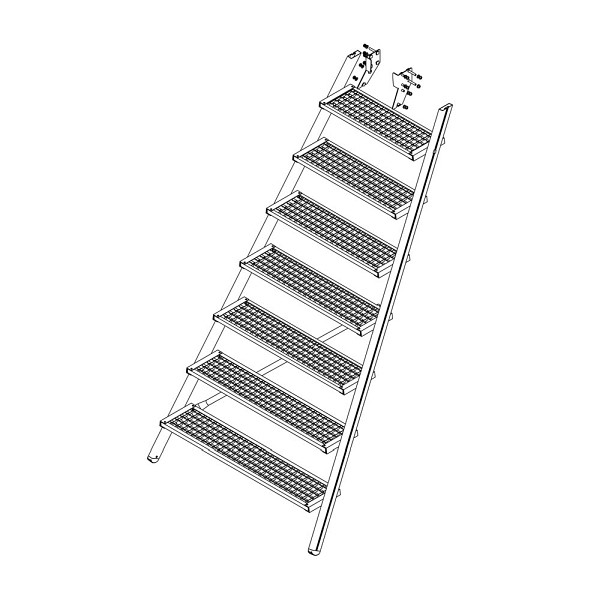Munk Günzburger Steigtechnik Aufstieg Podesttreppe 8 Stufen inkl. Montagesatz, Stahl-Gitterrost, 800050