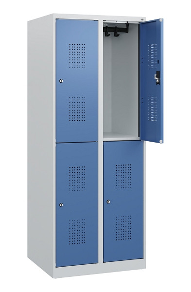 C+P Doppelstöckiger Spind Evolo PLUS, 4 Fächer, 1530x600x500mm, 7035/5023, Zylinderschloss, 0493005-20 S10033