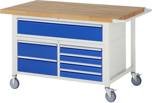 RAU Fahrbare Werkbank-Modell 8921, 1500x900x920-1120mm, Dreifach-Unterbau-Container, Oben: 180mm, Unten li: 2x180mm, Unten re: 4x90mm, 05-8921A2-159B4H.11
