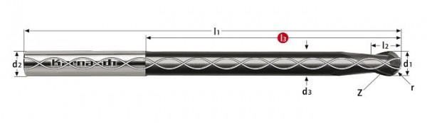 Karnasch VHM-3D-Radiusfräser extralang mit IK d=12,0/r=6,0 HHC+HSC UFX-3, 3059581200