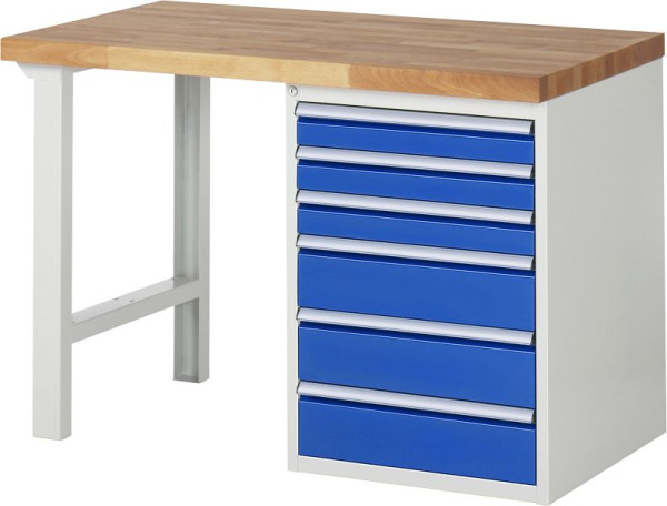 RAU Werkbank Serie 7000 - Baukasten-Bauweise, Unterbau-Container (6x Schublade), 1250x840x700 mm, 03-7515A1-127B4S.11