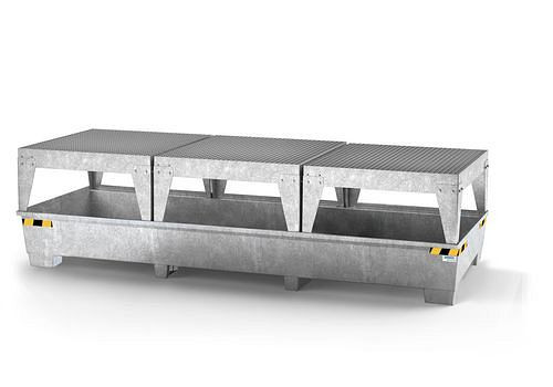 DENIOS Auffangwanne pro-line für 3 IBC, verzinkt, 3 Abfüllböcke, 273898