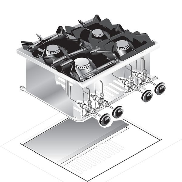 Gastro-Inox drop-in Gasherd 4 Brenner 2x 3,5kW + 2x 5,5kW, 60cm, 160.503
