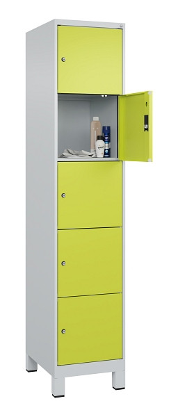 C+P Schließfachschrank Evolo PLUS, mit Füßen, 5 Fächer, 1950x400x500mm, 7035/00, Frontfarbe 1108060 RDS Clowngrün, 049010-125 S10015