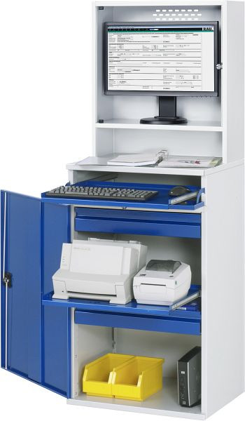 RAU Computer-Schrank - Modell 66, B650 x T520 x H1770 mm, Monitorgehäuse B650 x T250 x H710 mm, 07-650-M66-MG2.11